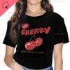 Летняя женская мода с принтом вишни, топы с круглым вырезом, футболки, цветочные графические рукава, женская уличная одежда, простая