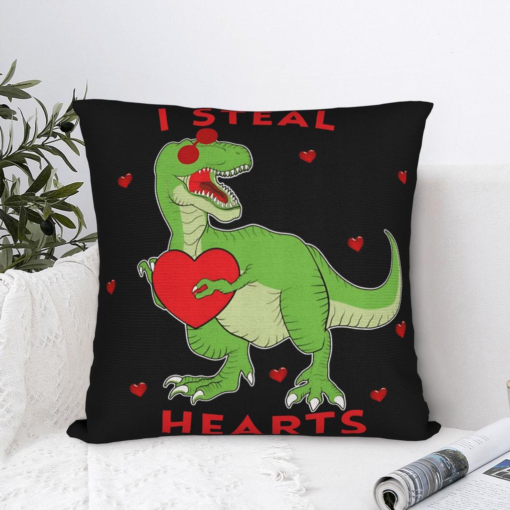 Valentine Day Dinosaur TRex I Steal Hearts Pillow Case Retro Trendy Pillow Cover Soft Pillowcases For Chair Sofa Home Decor