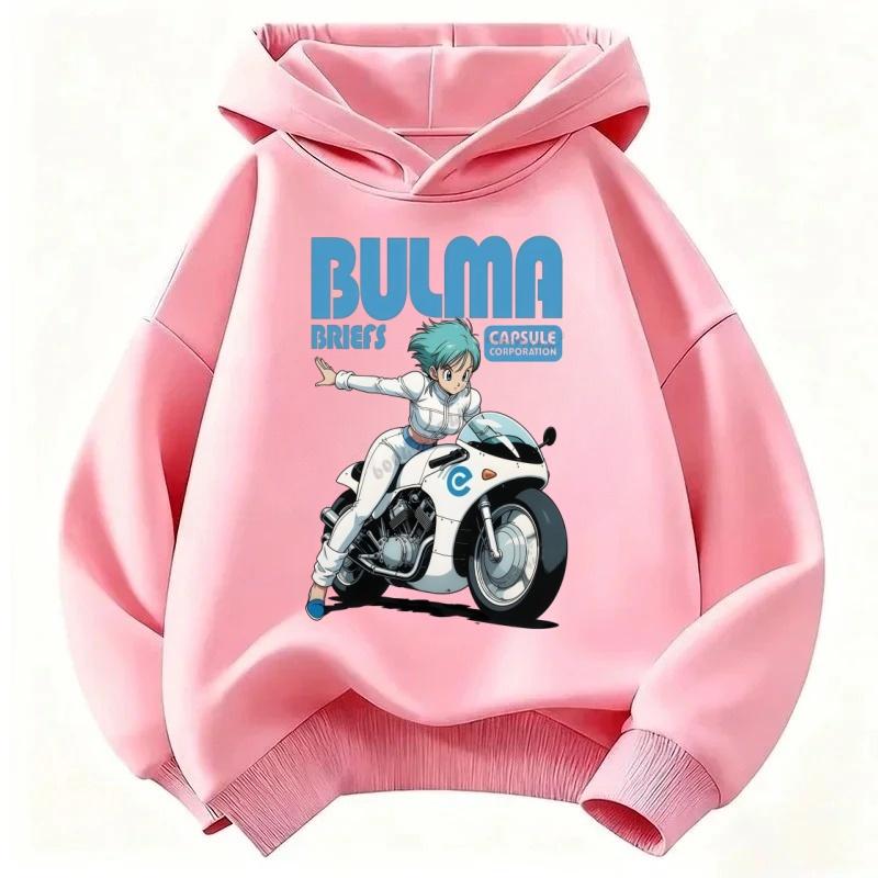 Dragon Ball Bulma Motorcycle Print Children's Hooded Sweatshirt for Mid-Tall Size (Winter-Spring, Comfortable and Warm Long-Slee