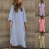 2025 Summer Women's V-neck Cotton Linen Dress: Casual European & American Vacation Style