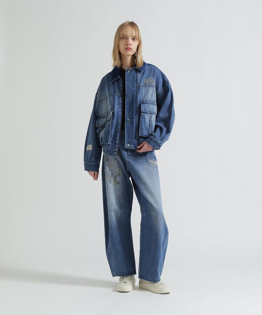 AVIREX WAPPEN BARREL LEG DENIM PANTS indigo