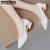 Shallow-mouthed Shoes Women's Low-heeled Spring and Autumn Shoes Joker White Thick Heel Work Shoes Anti-slip