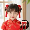 1 Pair Flower New Year Headwear Pearl Bow Tassel Hairpin Tang Suit Hanfu Red Hair Clips Children