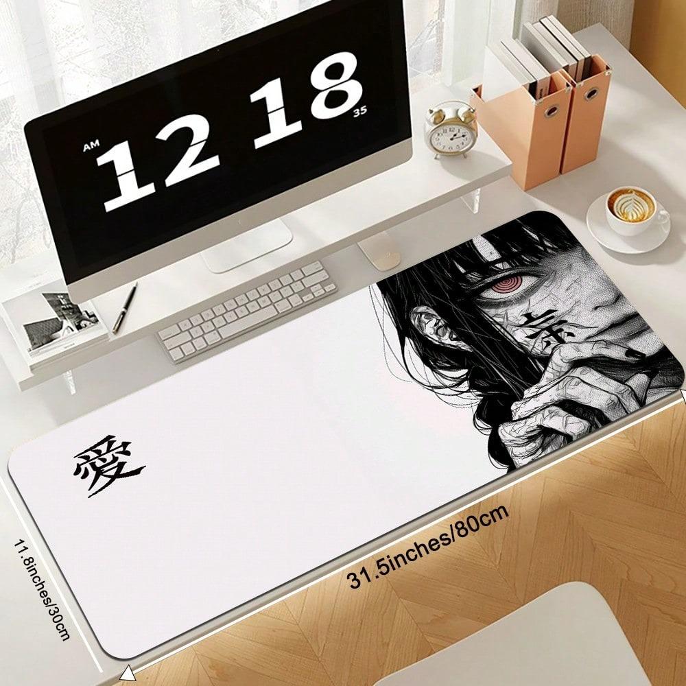 Black-and-White Anime Girl Mouse Pad Dark Girl Gaming Computer Desk Mat “Love” Character Keyboard Rubber Non-Slip Long MousePad