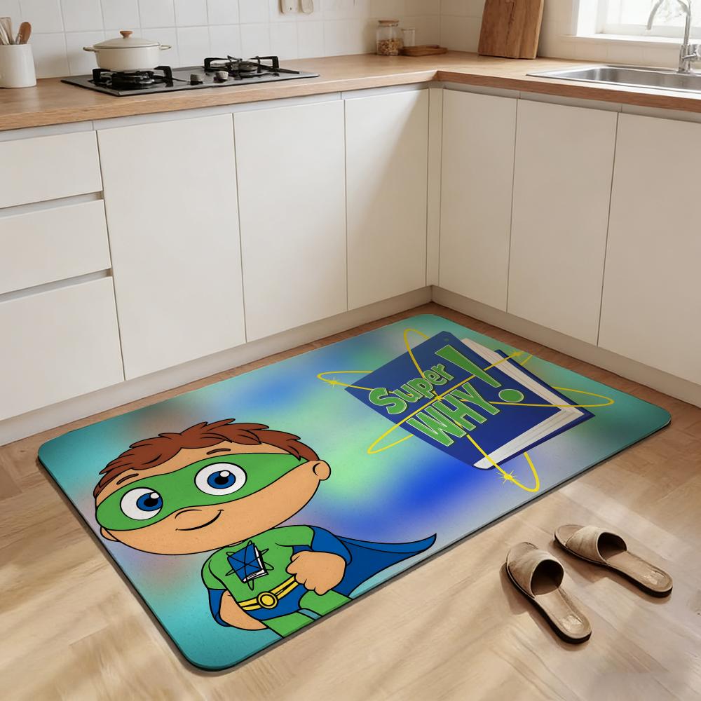Animation S-Super Why! Floor Mat Non-slip Quick-dry Diatomaceous Earth Bath Mat, Absorbent Doormat