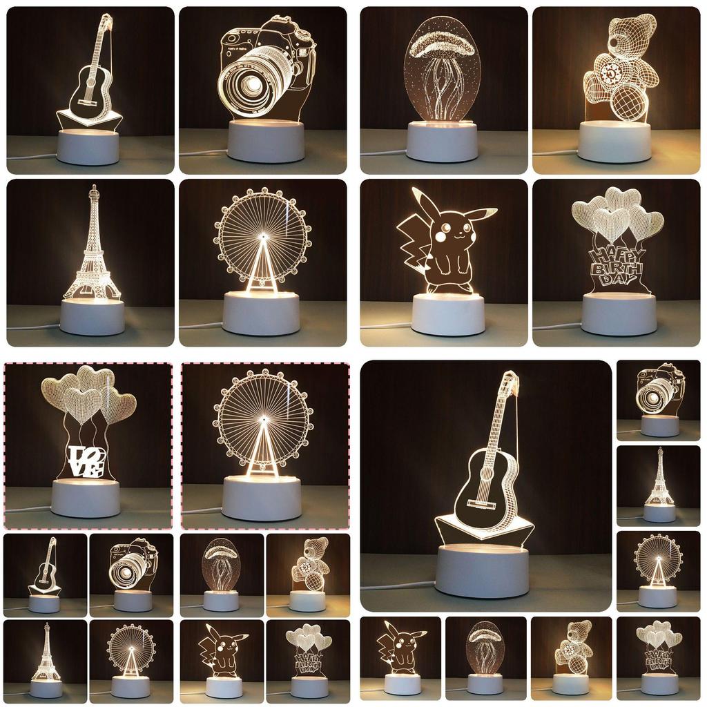 USB Настольная лампа с акриловой панелью с 3D-эффектом и светодиодной подсветкой для праздничного декора