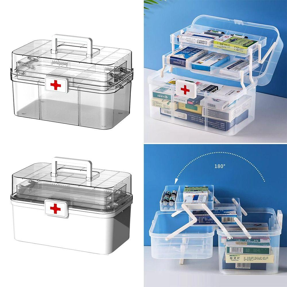 Сортировка хранения 3-слойная коробка для лекарств Пластиковый ящик для хранения лекарств Портативный медицинский шкафчик для офиса