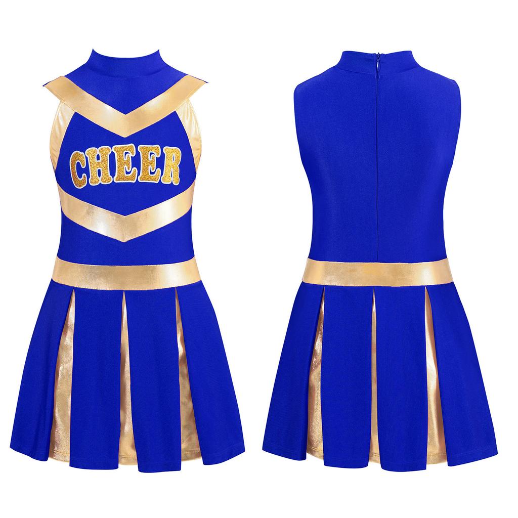 Униформа для девочек, костюм для болельщиц-подростков, командная одежда, без рукавов, контрастное цветное плиссированное платье, костюм на Хэллоуин