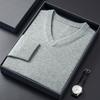 Men Autumn V-Neck Sweater Warm Merino Wool Knit Solid Pullover Sweater