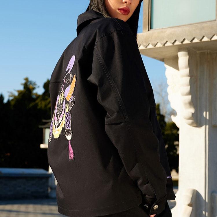 Adidas Originals Logo Embroidered Print Single-Breasted Long Sleeve Jacket Unisex Jackets Black IK8659