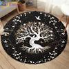 Tree of Life Yggdrasil Runic Pattern Round Carpet Tree of Life Rainbow Printed Rug Living Room Round Mat Viking Round Carpet