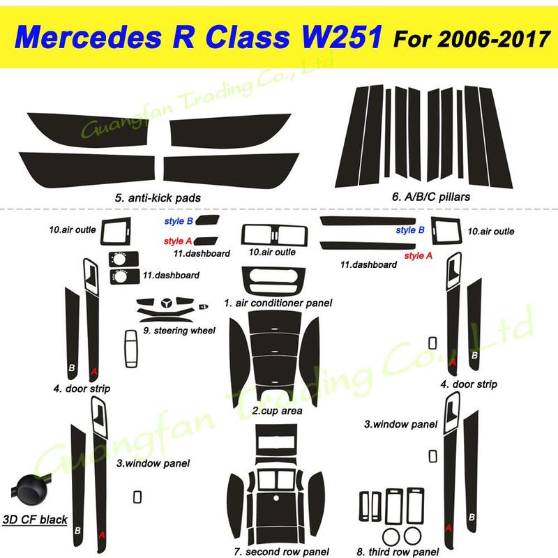 For Mercedes R Class W251 2006-2017 Car-Styling Carbon Fiber Car Interior Center Console Color Change Molding Sticker Decals