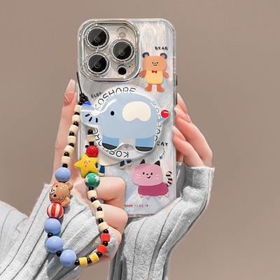 Мультяшный животный магнитный всасывающий кронштейн-цепочка, подходит для Apple 13, чехол для мобильного телефона из перьевой пряжи 14PRO, поставляется с защитной пленкой для объектива 12/11