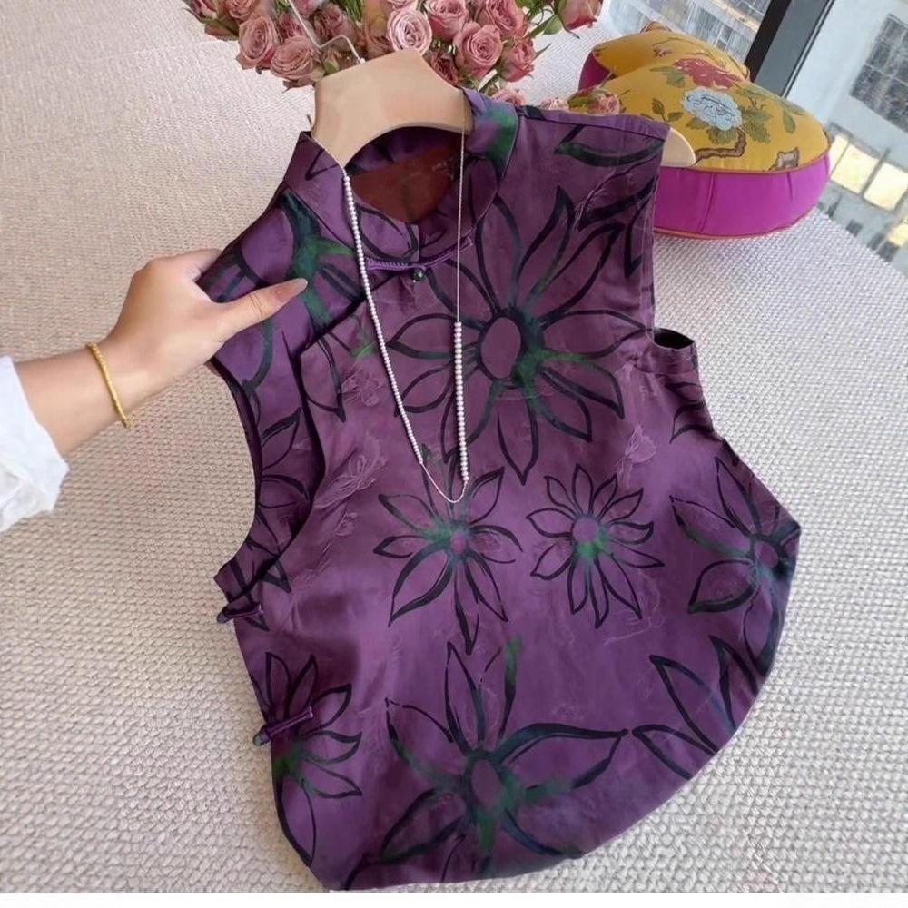 Skinny and Versatile Annual Top, High Temperament 2025 Summer Style, Trendy Design Sense, Printed Sleeveless Woman