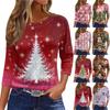 Женская модная повседневная футболка с рукавом три четверти и рождественским принтом, круглый вырез