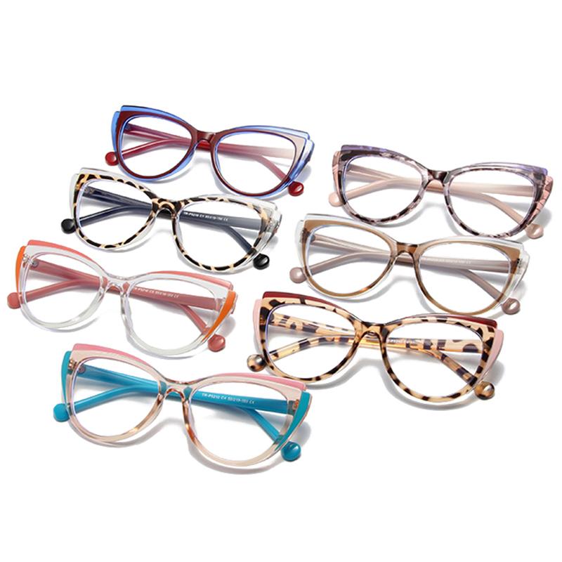 Retro TR90 Double Color Cat Eye Women Glasses Frame Fashion Pink Clear Anti-Blue Light Optical Men Eyewear Frame