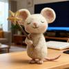 Handcrafted Felt Mouse Figurine Holding Star Mice Ornament Simulation Rat Statue Animal Sculpture Home Office Desktop Decoration
