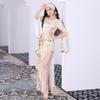 Belly Dance Hot Gold Sequin Robe, Folk Rattan Cane Dance Performance Set, Women's Oriental Dance Ethnic Dance Costume