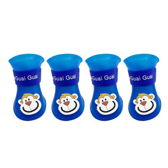 4 шт. Питомец Дождевые ботинки Принт обезьяны Водонепроницаемые Легкие Мультяшный узор Застежка-липучка Обувь для собак для улицы