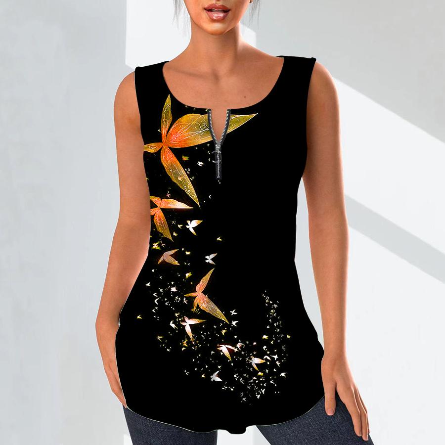 Женская мода рубашки с v-образным вырезом повседневные топы футболка женская 3D красивая жилетка с принтом бабочки плюс размер блузка без рукавов топы на бретелях