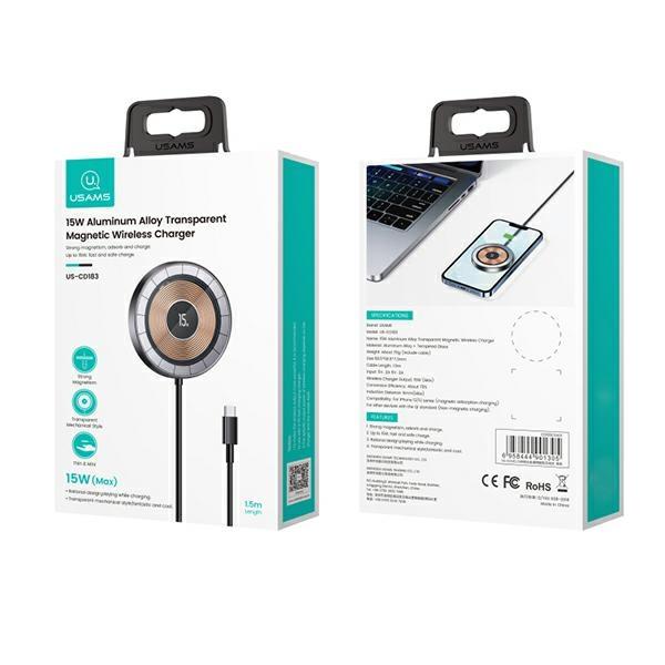Ładowarka indukcyjna 15W USAMS Magnetic Aluminium Czarna