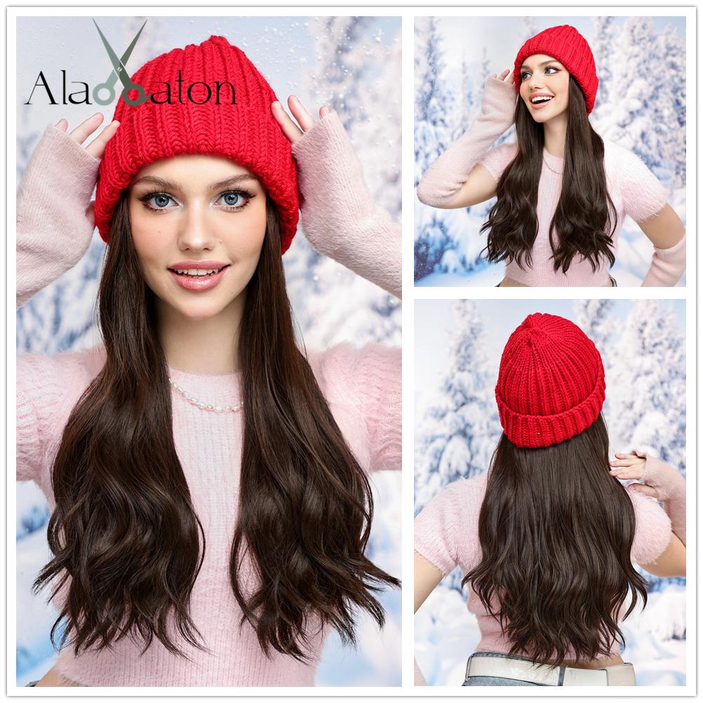 ALAN EATON Шапка, парики, длинный светлый волнистый парик, зимняя вязаная шапка-бини, термостойкие волосы, наращивание волос