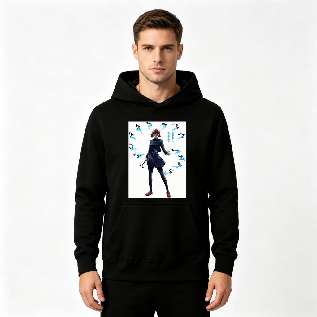 Men's Print Pullover Hoodie, Anime Character Nobara Printed Casual Long Sleeve Sweatshirt for Daily Wear