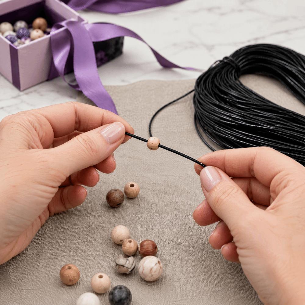 1.5mm Diameter Elastic Beading Cord Black Waxed Polyester Cord Stretchy String Rope Bracelet Craft