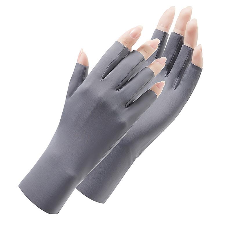 1 пара летних анти-УФ-перчаток без пальцев, чистые цветные ледяные лоскуты, дышащие тонкие солнцезащитные варежки, перчатки для дизайна ногтей, устойчивые к УФ-излучению