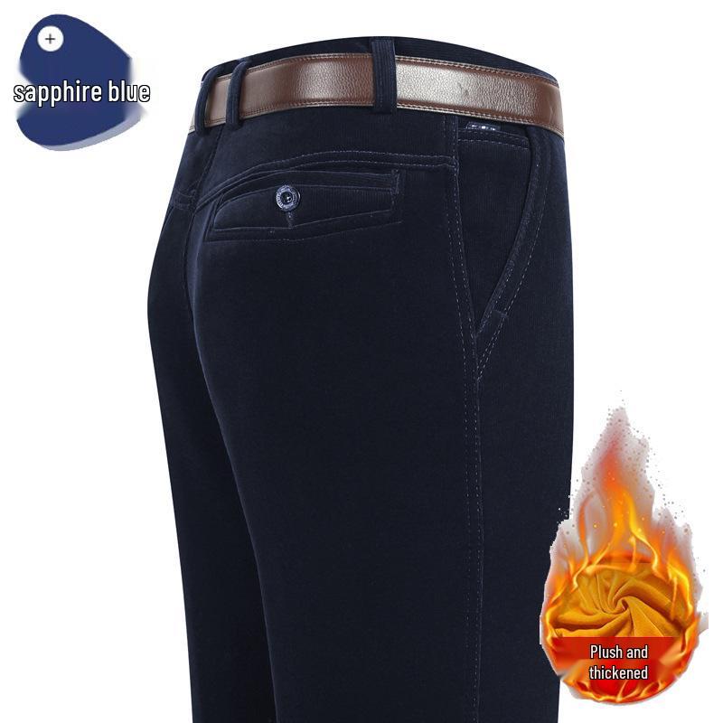 Мужские осенне-зимние утепленные вельветовые брюки - Повседневный свободный крой для мужчин среднего и пожилого возраста.