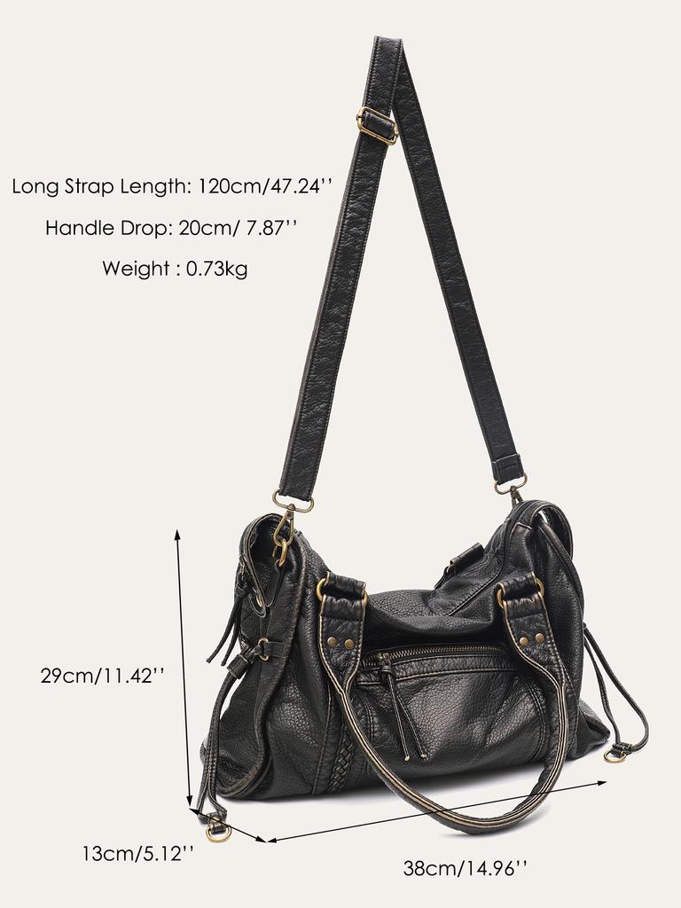 Винтажная Стирка ПУ Кожа Большая Вместимость Сумка-тоут Молнии Плетеный Декор На Плечо Через Тело Сумка Унисекс Женская Повседневная Дорожная Сумка