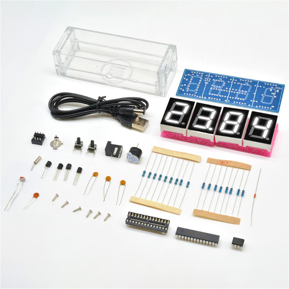 4-значный светодиодный цифровой электронный температурный часы DIY Kit электронные часы светодиодный микроконтроллер с прозрачным корпусом