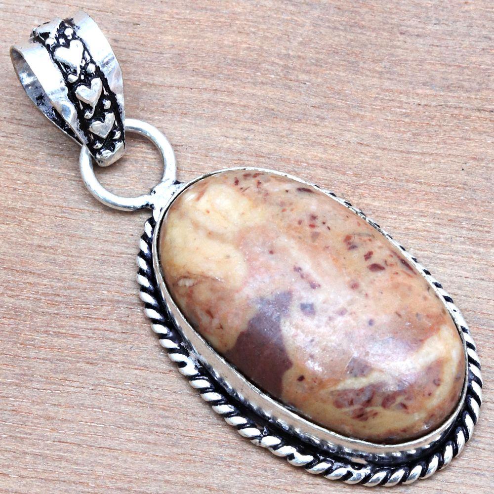 Подвеска дизайнерская яшма драгоценный камень подарок для нее серебряные украшения 1.75"