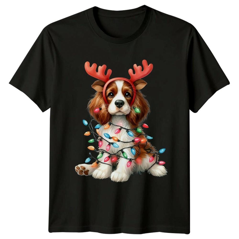 Christmas Cavalier King Charles Dog Reindeer Antlers Lights Unisex Unisex Graphic