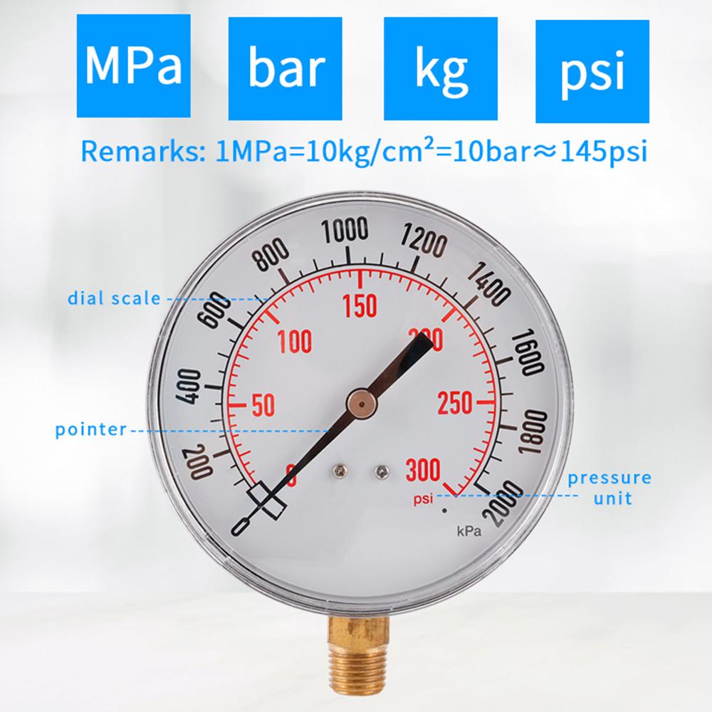 TS-Y91 Large 90mm Dial Oil Gas Pressure Gauge 0-300 PSI/0-2000 KPA Range Dual Scale Water Pressure Gauge