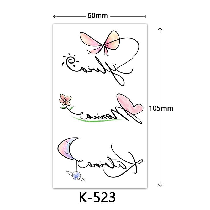 Waterproof Tattoo Stickers: English Letters, Flowers & Butterfly Sketches
