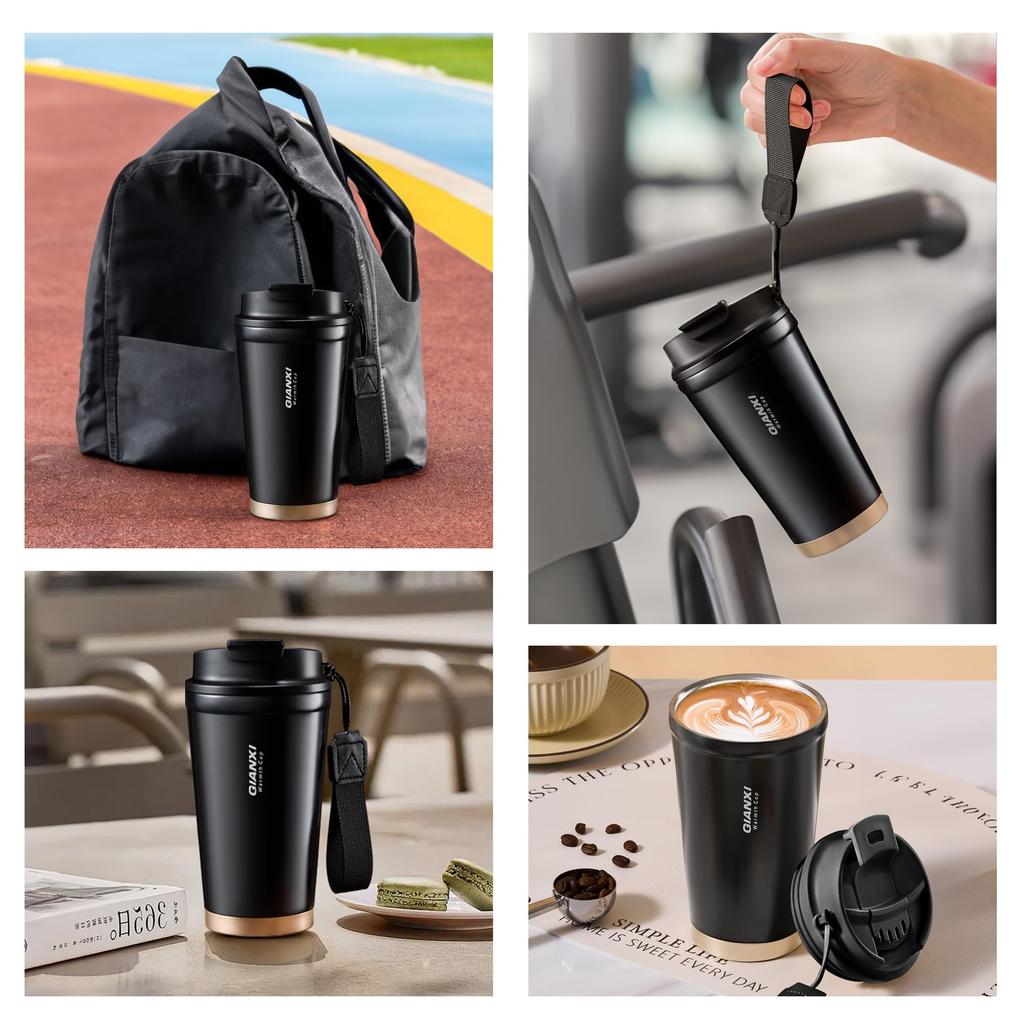 GIANXI Coffee Tumbler with Coffee Water Vacuum Stainless Easy to Easy to Black Lid, Cup, Bottle, 410ml, Cold/Hot, Simple, Insulated, Steel, Carry,
