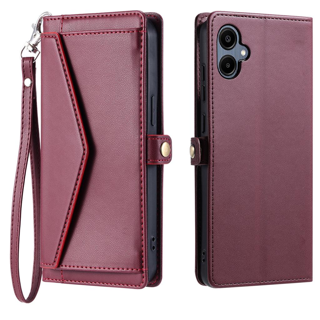 Кожаный чехол для Samsung Galaxy A07 с ремешком на запястье, кошельком и подставкой, чехол для телефона