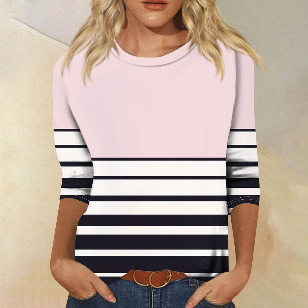 Женская модная повседневная свободная футболка с круглым вырезом и рукавами 3/4 с принтом, женский топ