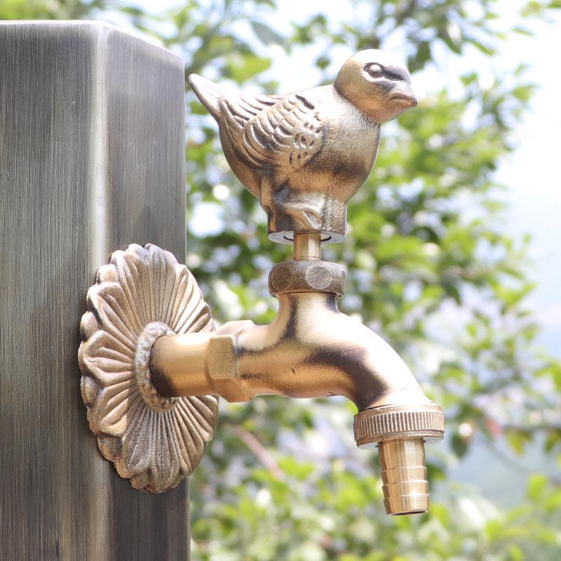Retro Garden Faucet Antique Brass Kindergarten Wall Mount Animal Cold Water Faucet Basin Faucet