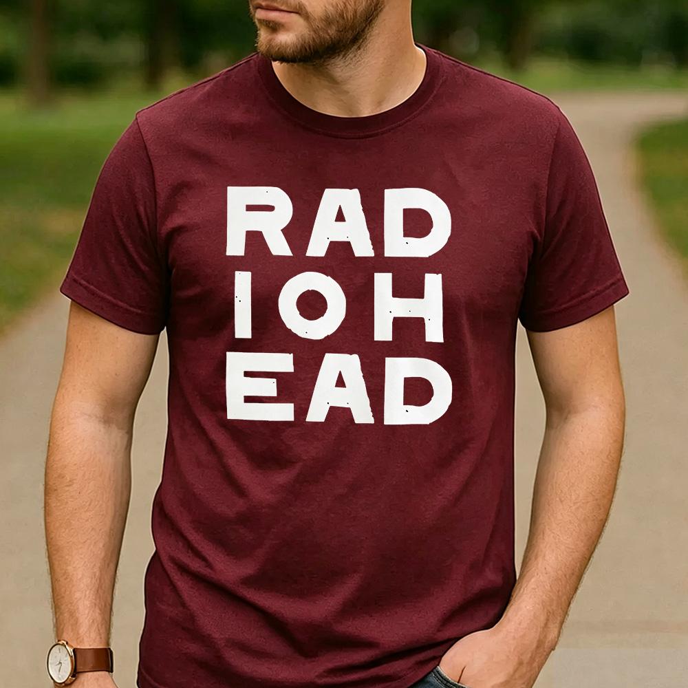 Radiohead Distressed Block Text Graphic T Shirt Unisex Crew Neck Short Sleeve Rock Fan Holiday Gift Tee