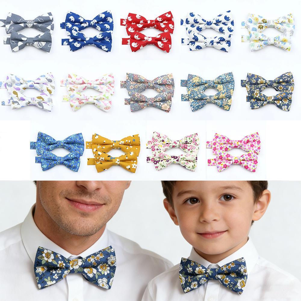 Floral Cotton Bowtie Elephants Whales Flower Pattern Parent Children Family Set Colorful Butterfly Wedding Party Accessory Gifts