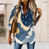 Женское платье-рубашка большого размера с лацканами, длинным рукавом, на пуговицах, с принтом «Планета Луна Звезда Космос», асимметричной нижней частью спинки, туника