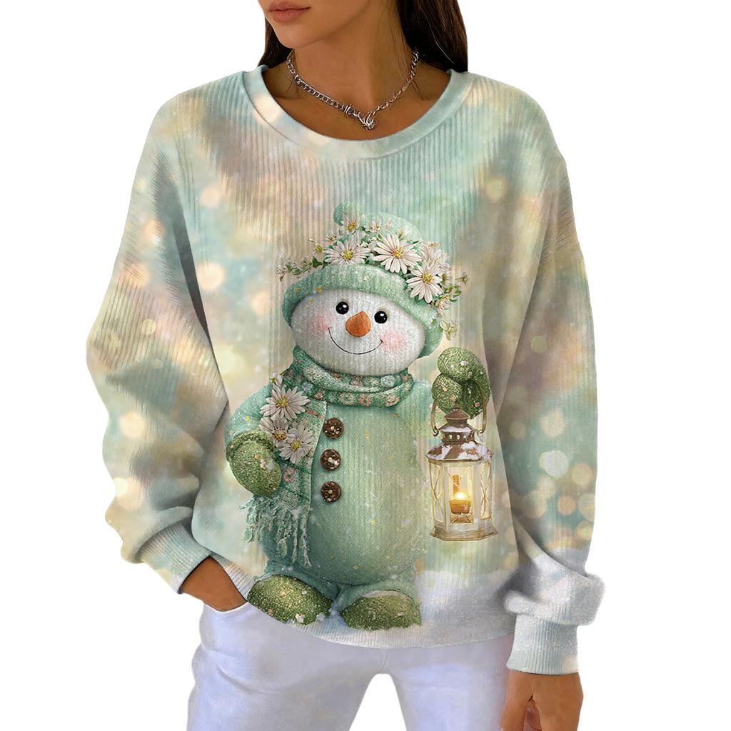 Women's Fashion Casual Gradient Christmas Print Pullover Sports Long-Sleeve Top