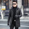 Leather Jacket Men's Sheepskin Down Jacket Stand-up Collar Trend Medium and Long Slim-fitting Fleece Leather Jacket