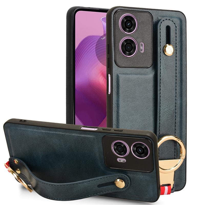 Роскошный кожаный чехол-подставка с браслетом для Motorola Moto G85 G04 G04S G14 G24 Power G34 G54 E14 с кольцом-открывателем и полной защитой