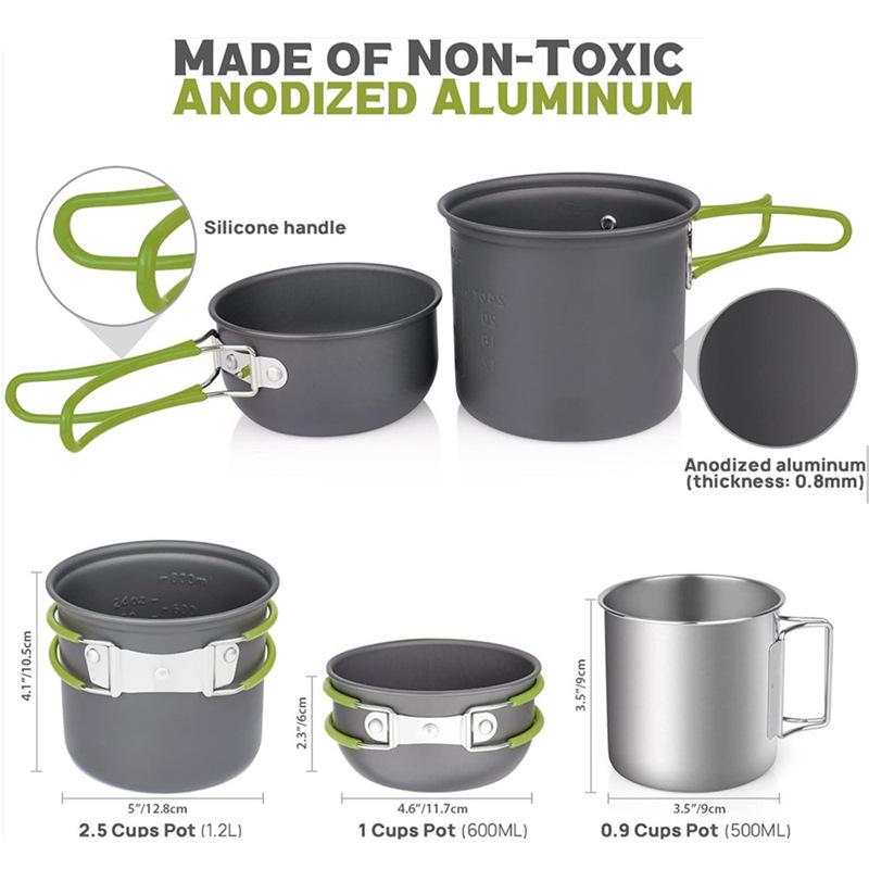 Portable Outdoor Camping Cookware Set Including a Gas Stove and Utensils for Camping and Picnic Use