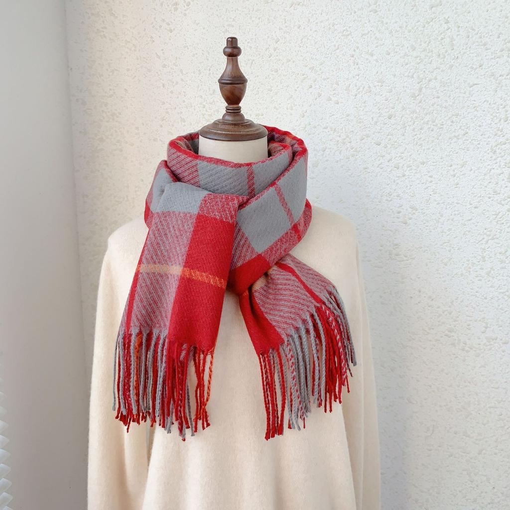 Зимняя новая высококачественная имитация кашемира с крупной сеткой, универсальная теплая толстая студенческая шаль для женщин 2024 года