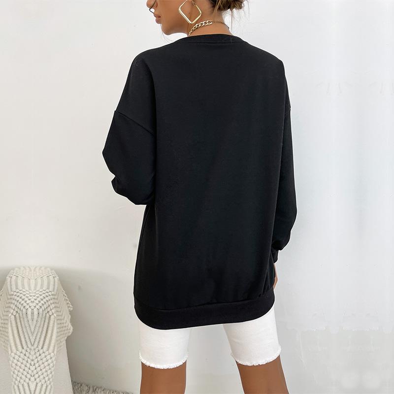 YYFS Женские модные повседневные весенне-осенние блузки и рубашки с круглым вырезом и длинными рукавами с буквенным принтом