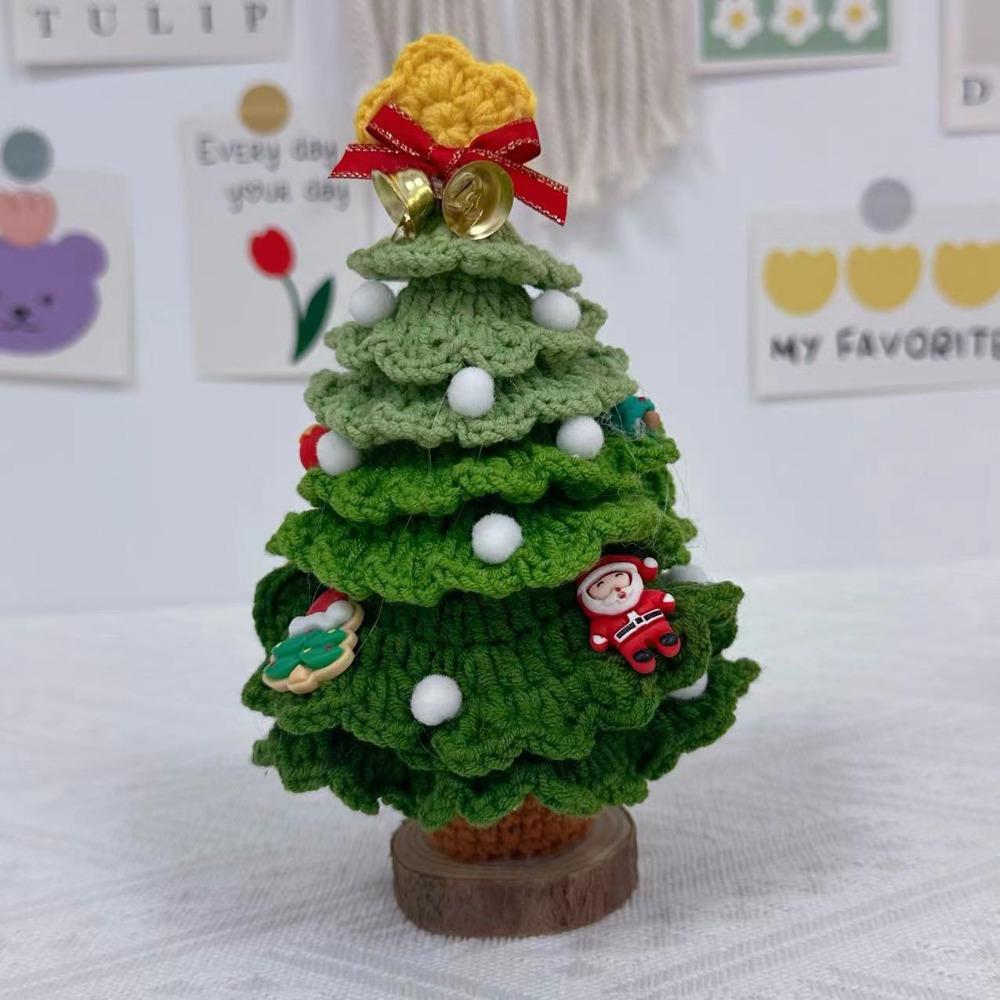 Finished Crochet Christmas Tree Decor Handmade Artificial Knitted Tabletop Ornament  Christmas Day